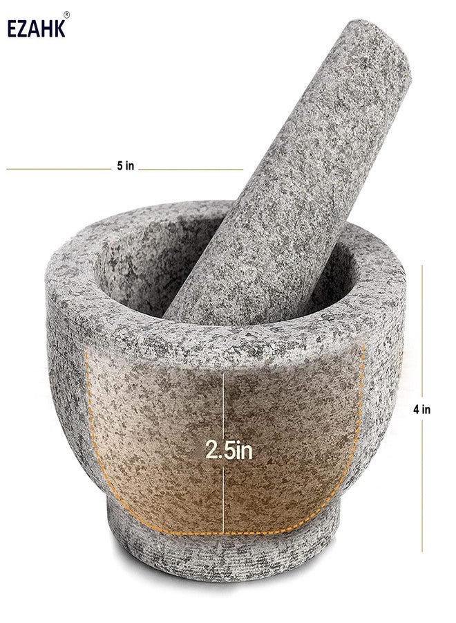 EZAHK Stone Mortar and Pestle Set for Spices, Okhli Masher, Khalbatta Stone, Musal, Well Design for Kitchen, Home, Herbs 12 CM,Grey - Image 2